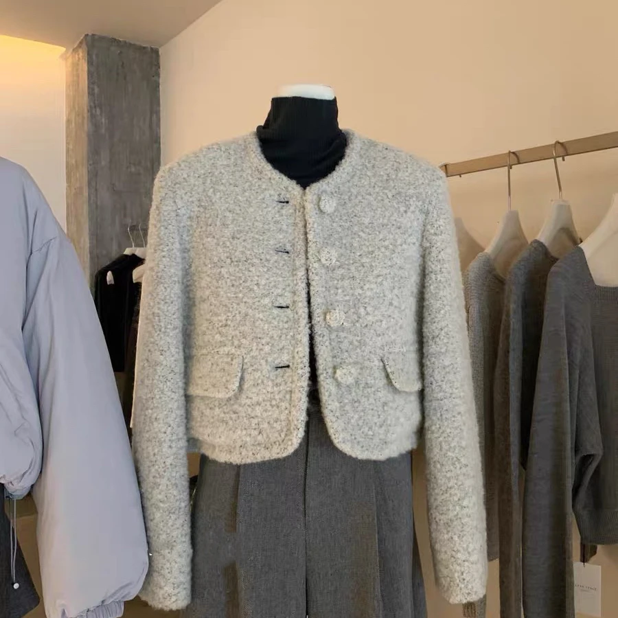 小个子羊毛女短款加厚小香风毛呢外套2024冬季新款