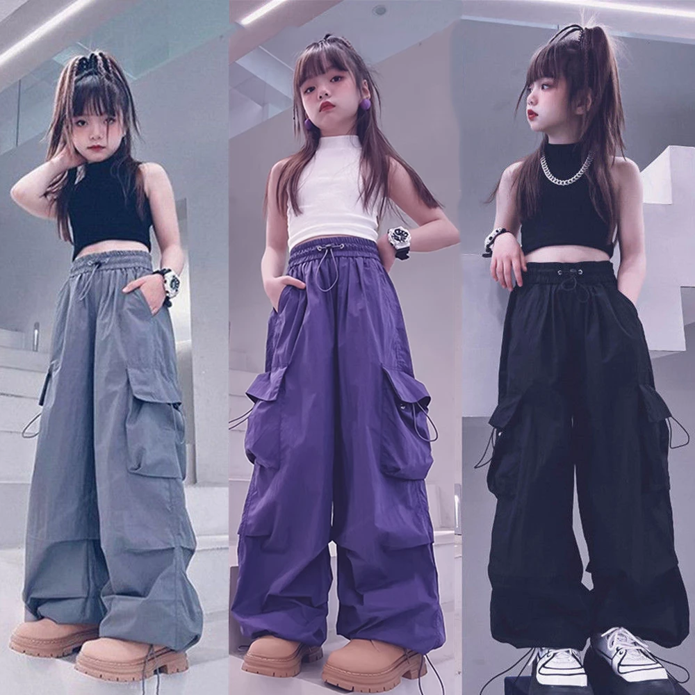 男女儿童2023春装新款工装裤高阶休闲街舞运动百搭宽松紧腰长裤子