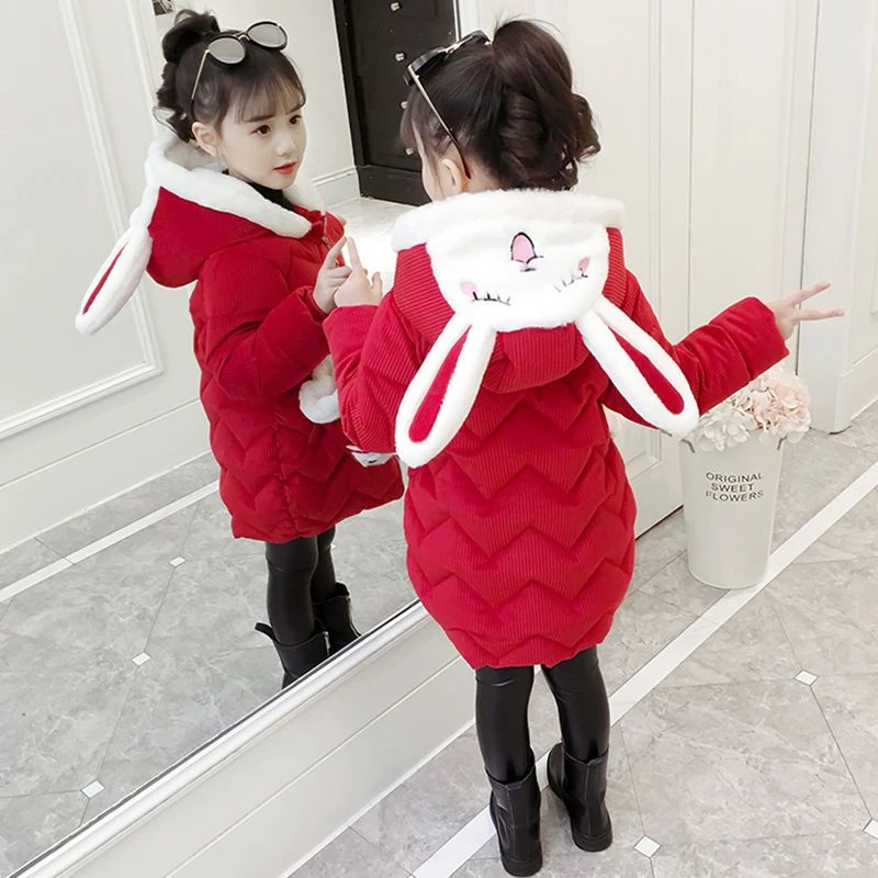 女童棉衣2023新款冬装儿童棉袄韩版女洋气中长款灯芯绒加厚棉服