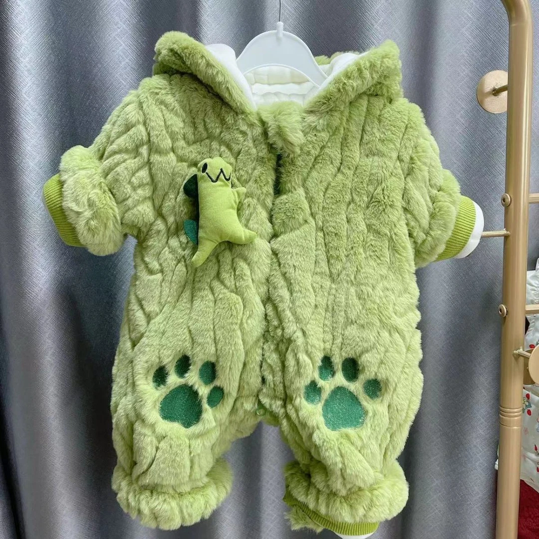 婴幼儿衣服新款卡通小恐龙新生儿满月衣服冬季外出哈衣爬服抱抱服