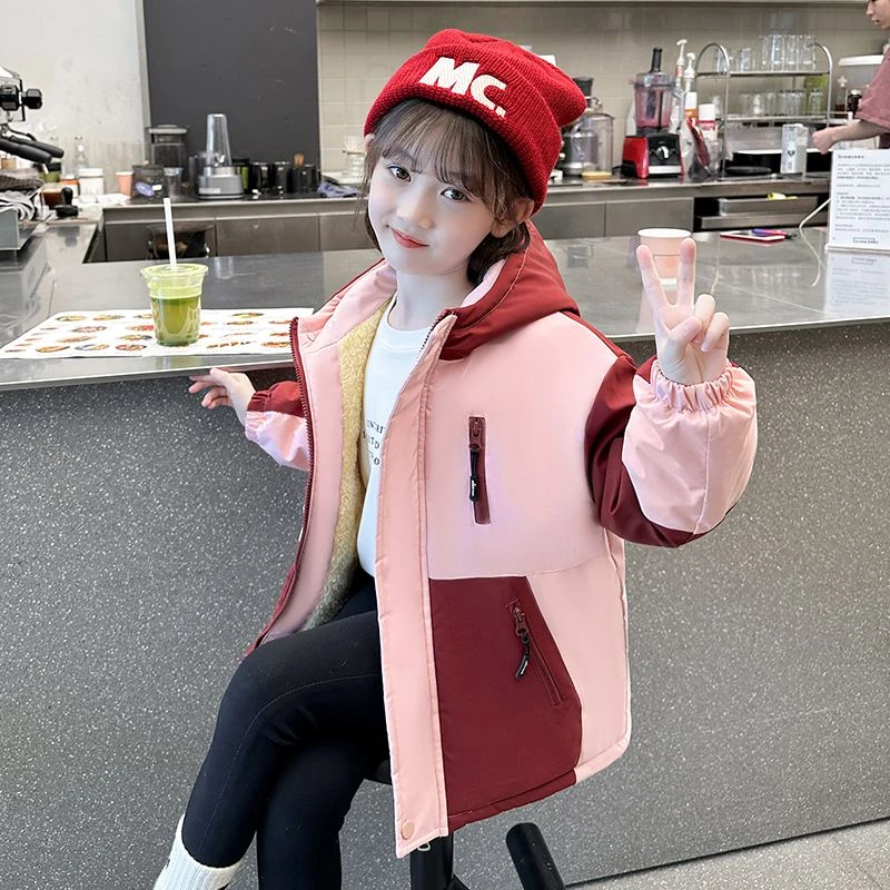 女童外套冬款2023新款儿童洋气宽松冲锋衣加绒加厚中大童外穿棉衣