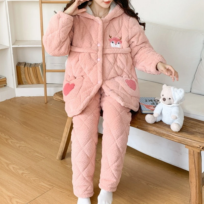 月子服孕产妇家居服套装加厚加绒哺乳秋冬时尚外穿产后保暖甜美