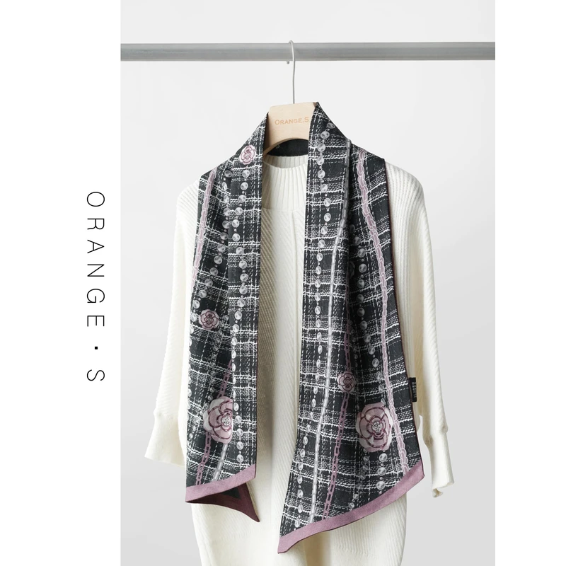 【香风山茶】双层双面异色桑蚕丝绵羊毛围巾丝巾 长条巾女128*22cm