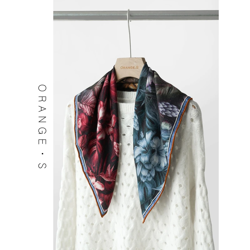 【琉璃花镜】双面异色！四角四色！100%羊 毛围巾丝巾中方巾61cm