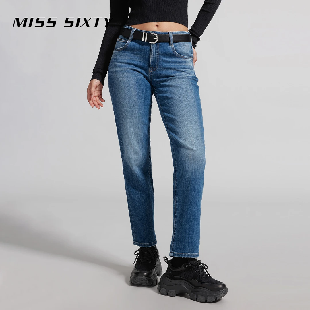 Miss Sixty2024春季新款牛仔裤女复古水洗显瘦直筒裤八分裤百搭