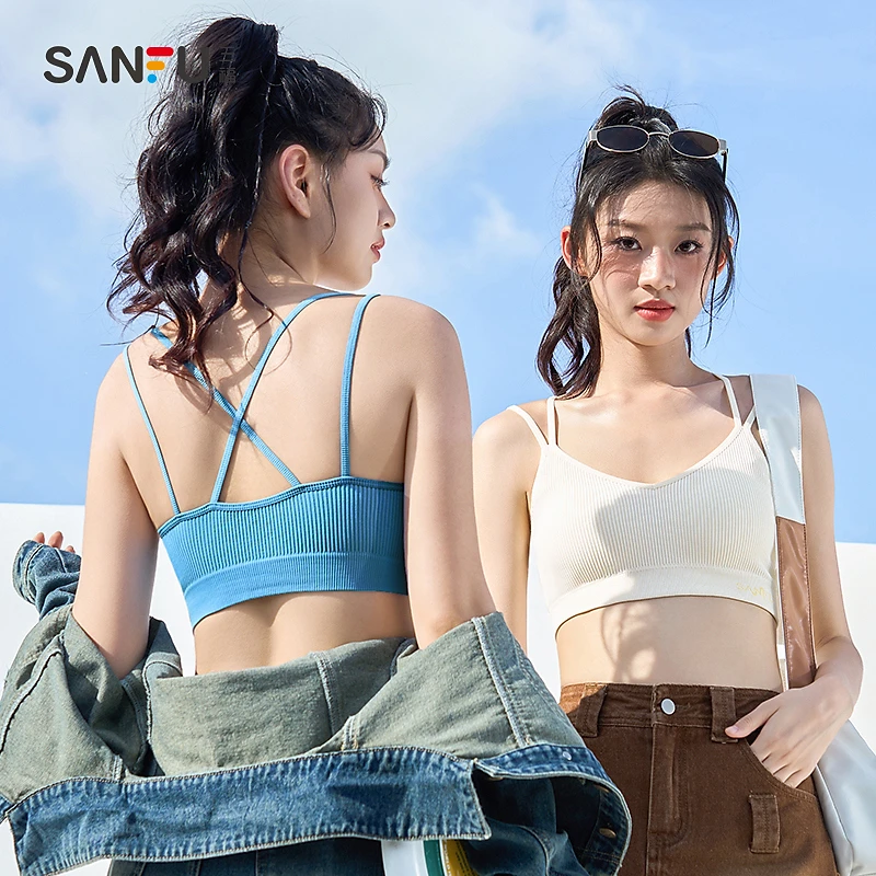 三福 薄B杯无钢圈轻运动风文胸 休闲美背肩带套头内衣女471713
