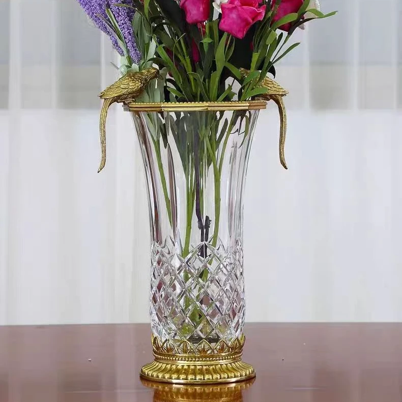 水晶镶铜花瓶花器水养鲜花欧美法式插花花器摆件X821