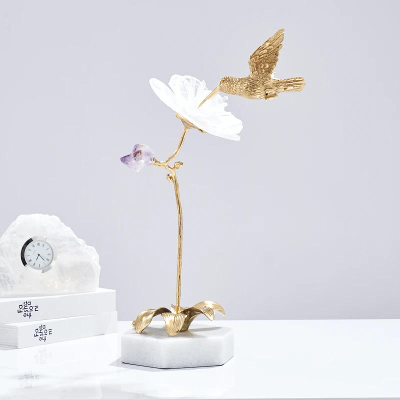 1501 花香鸟自来水晶黄铜摆设家居装饰酒柜玄关摆件