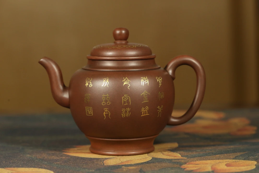 宜兴紫砂老紫砂清德堂山水描绘宫灯壶老明红料