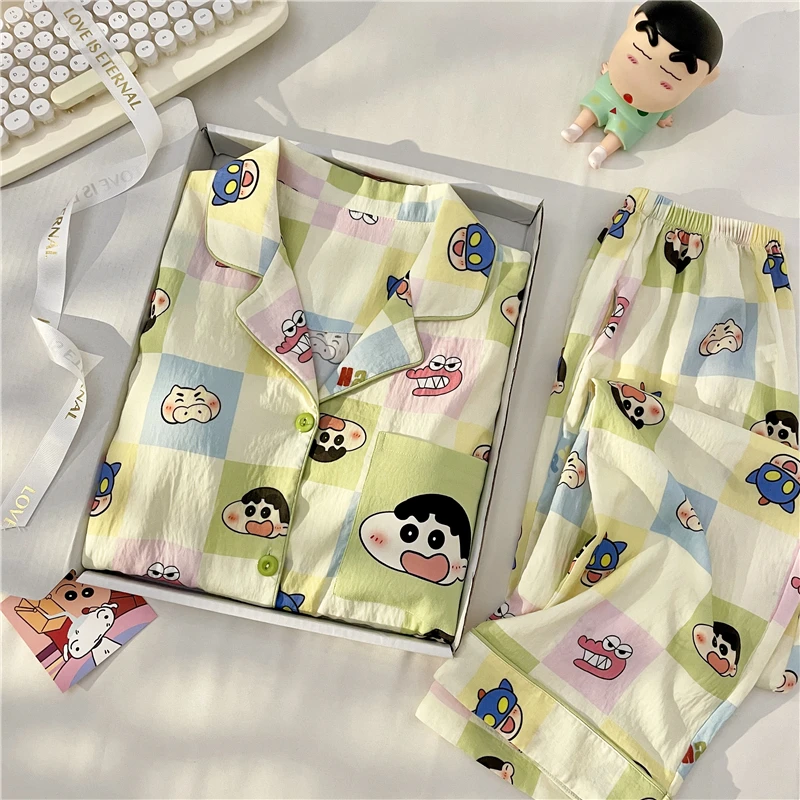 【格子小新】春秋季开衫长袖睡衣女甜美可爱卡通家居服套装11314