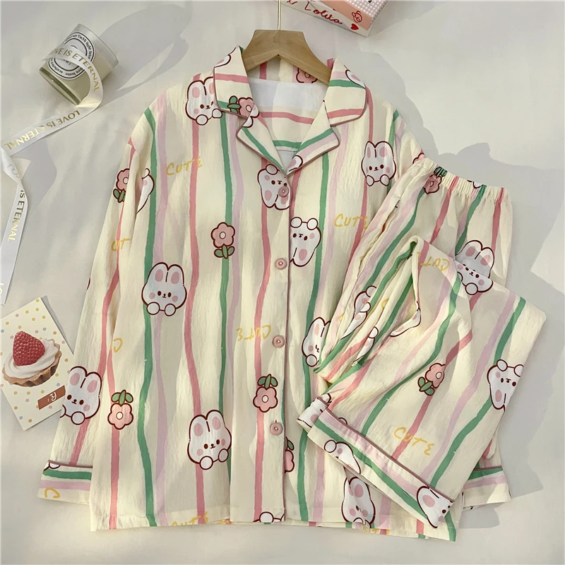 【条纹兔子】春秋季开衫长袖睡衣女甜美可爱卡通家居服套装11301
