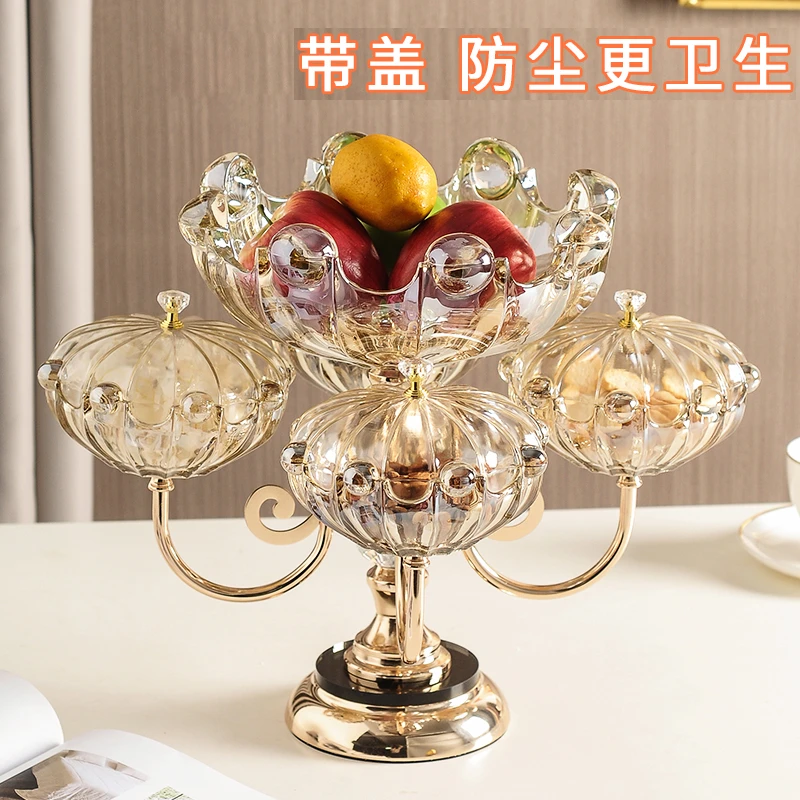 （特大号）轻奢水晶玻璃水果盘带盖现代客厅茶几家用多层干果糖