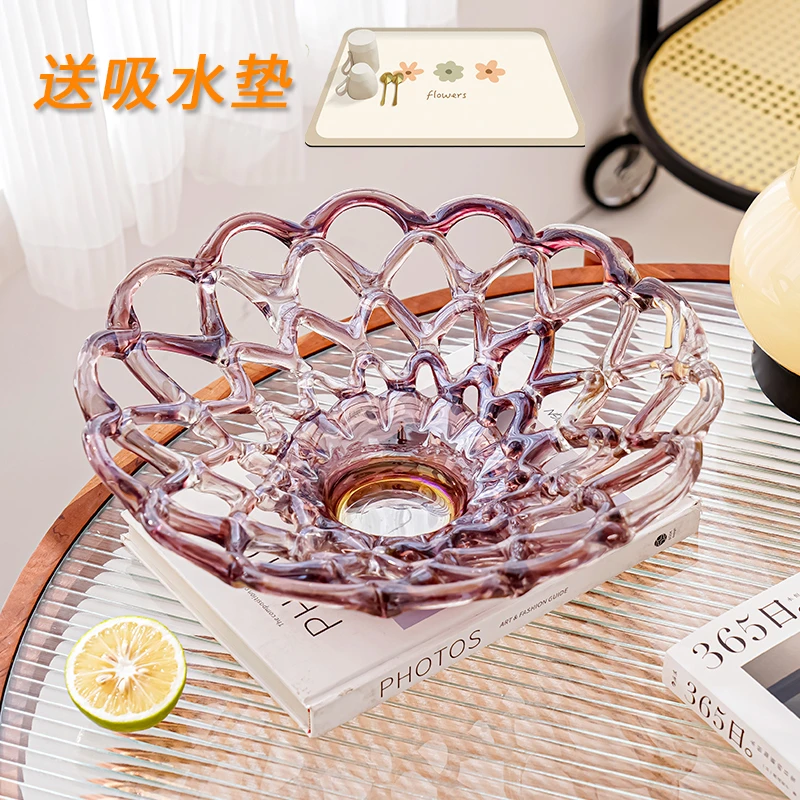 彩色手工琉璃大水果盘摆件 家居客厅装饰品现代轻奢果盘