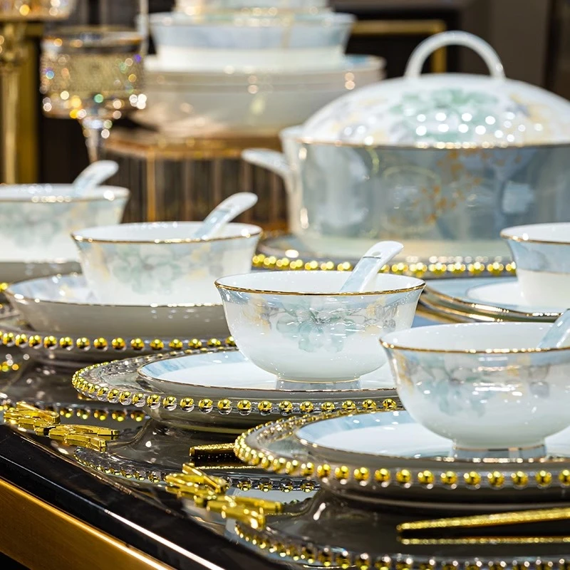 春来时62件景德镇碗家用2025新款碗盘餐具套装轻奢陶瓷碗碟套装