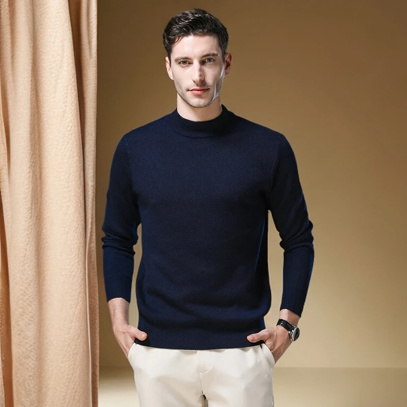 半高领常规厚秋冬轻奢舒适柔软宽松长袖男士百搭厚羊毛衫