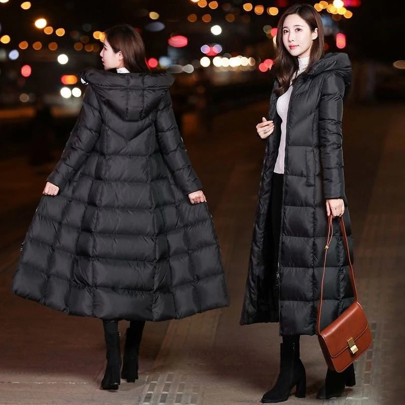 新款新款清仓羽绒棉服女士加长款过膝羽绒棉服女装韩版连帽修身