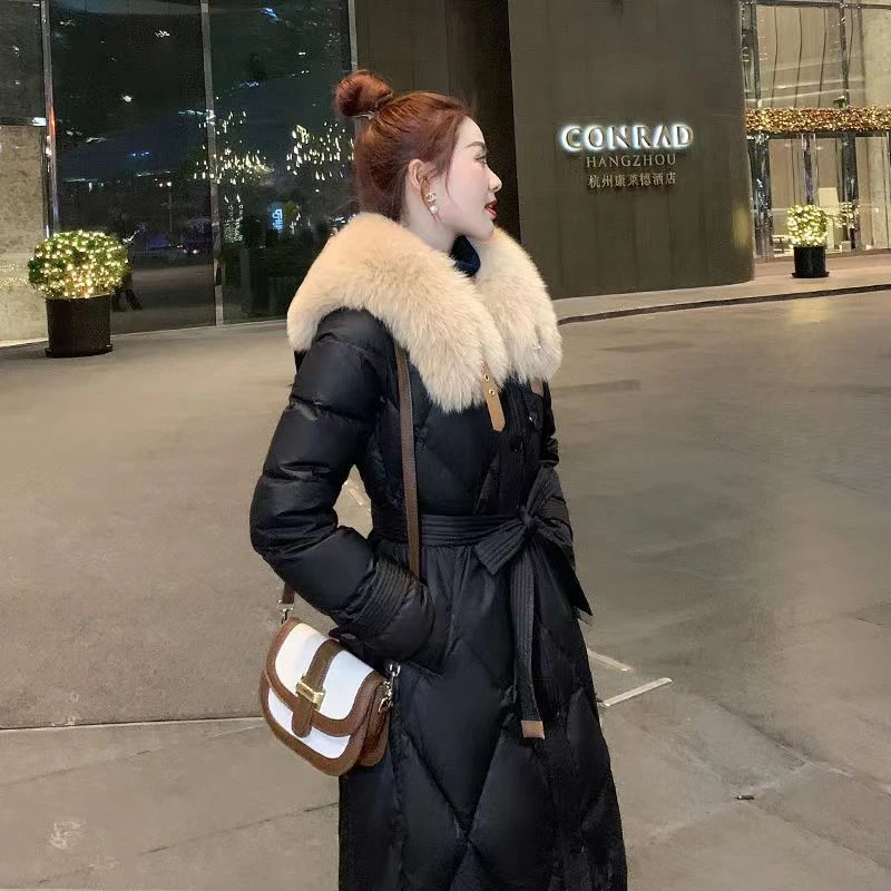 羽绒羽绒棉服女2023冬新款爆款时尚洋气中长款过膝大毛领加厚女