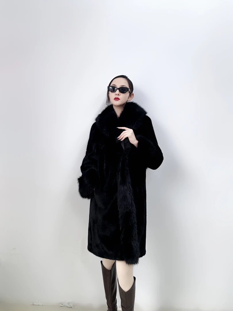 【黑色翻领中长款】轻奢欧貂皮草