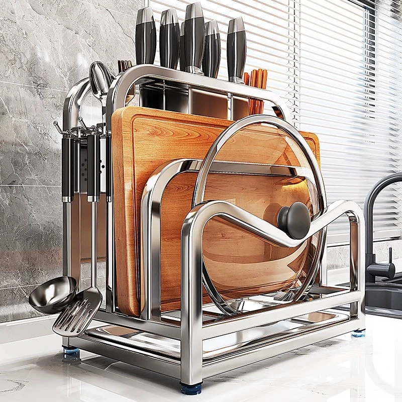 德国304不锈钢刀架置物架2024新款厨房砧板锅盖菜板架一体刀具收