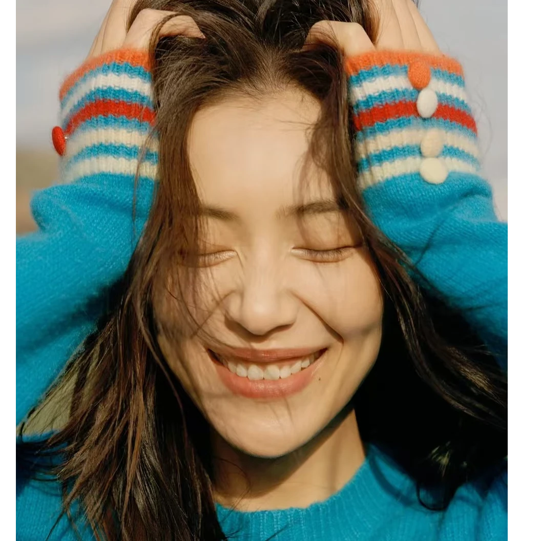 M1699 圆领撞色条纹套头针织衫女设计感上衣衣长55 CLZ439