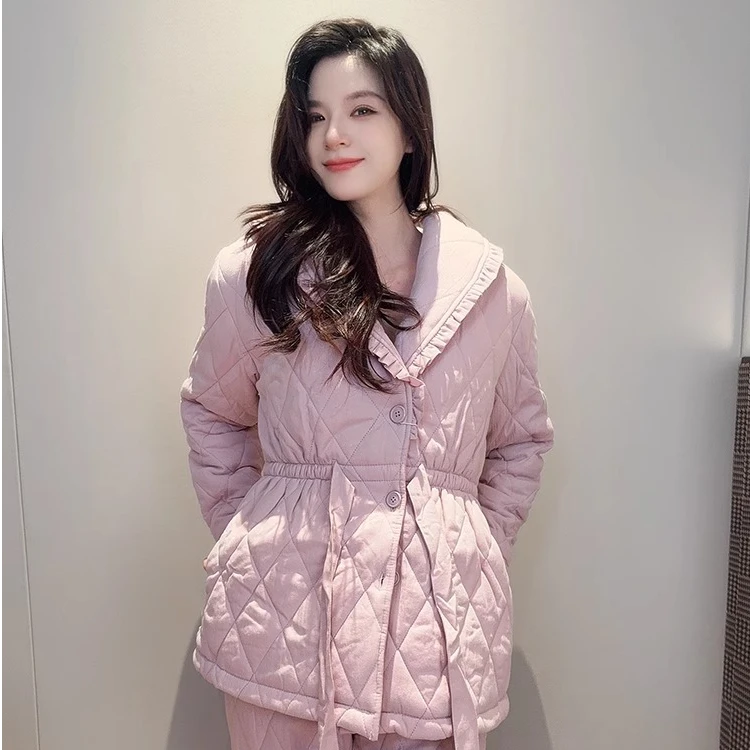 睡衣女2024新款秋冬季夹棉加绒加厚保暖冬天休闲可外穿家居服套装