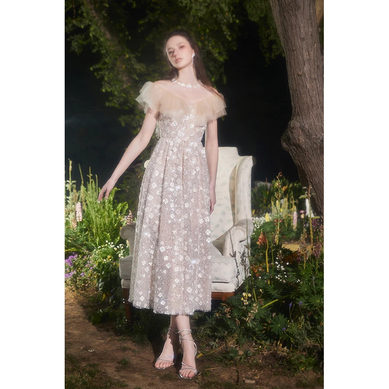 Wardrobes By Chen千金风立体繁花V领收腰连衣裙CHEN22SS04D07