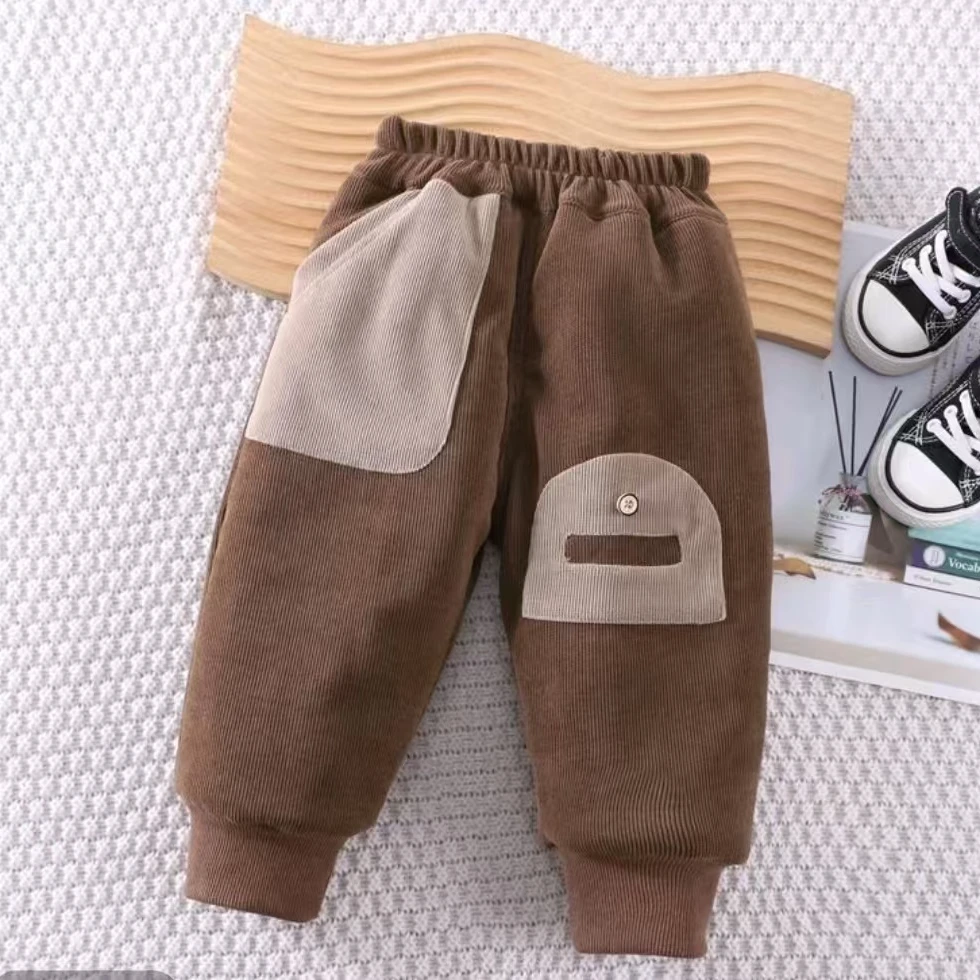 儿童裤子新款羊羔绒内里加绒加厚灯芯绒休闲百搭小童穿秋冬款长裤