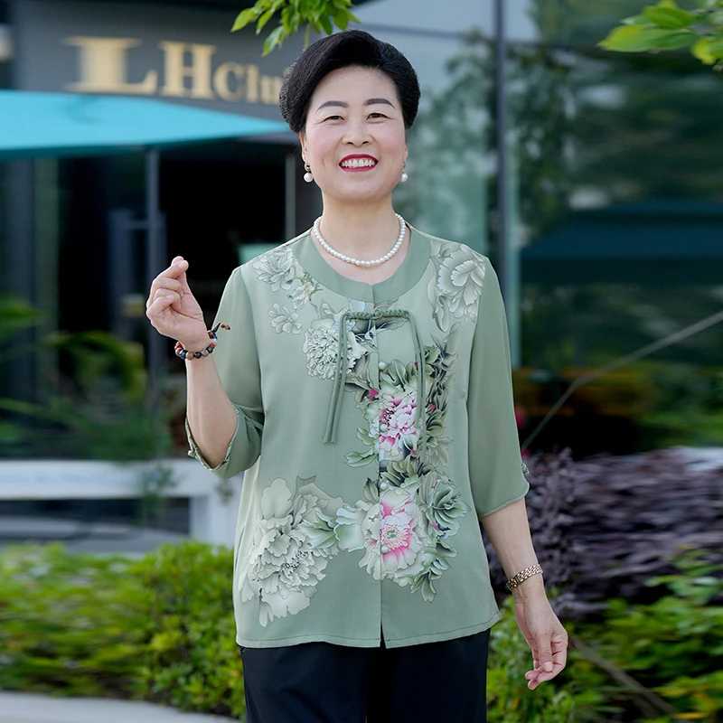 妈妈装中老年夏季宽松大码洋气老年人国风民族风奶奶装气质时尚