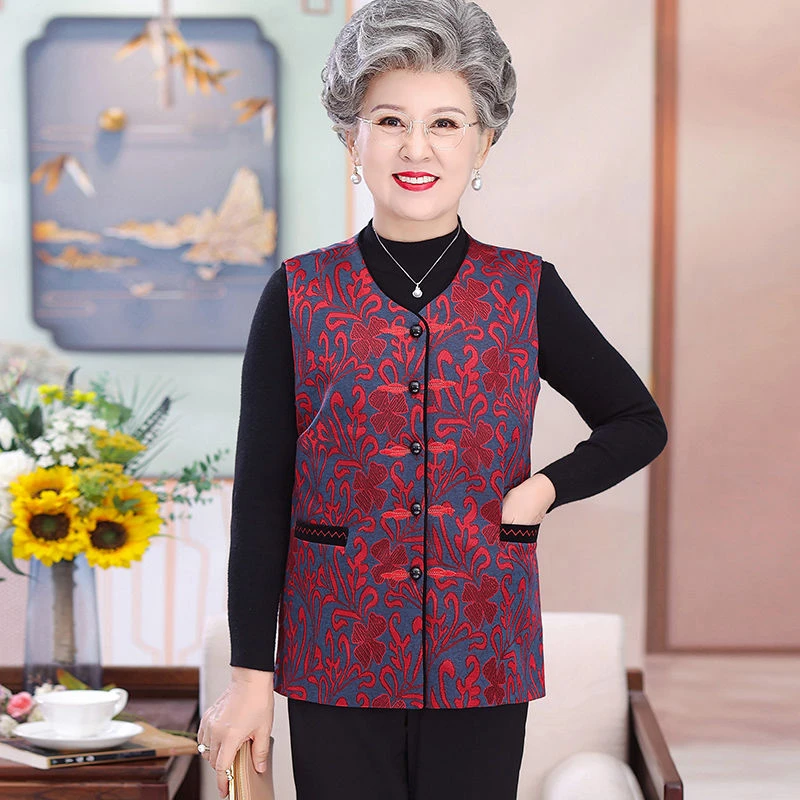 奶奶马夹坎肩老年人马甲冬季加绒中老年妈妈装上衣春秋妈妈装外穿