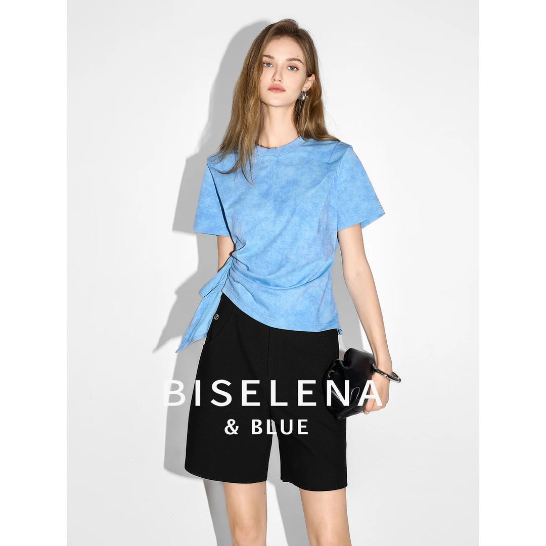 1956贝茜妮法式复古圆领短袖t恤女新款时尚宽松收腰显瘦上衣