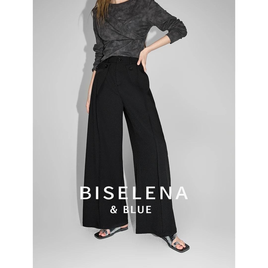 6081贝茜妮法式复古阔腿休闲裤女春新款设计感宽松拼接高腰裤子