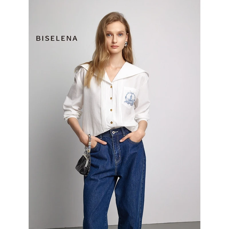 贝茜妮法式白色刺绣衬衫女2023秋季新款简约宽松显瘦减龄长袖上衣
