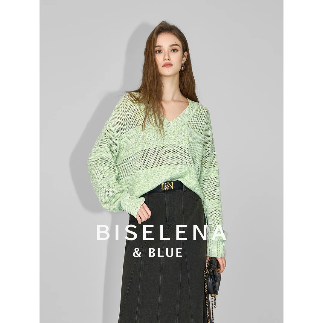 0051贝茜妮镂空V领针织衫女春新款设计感宽松气质