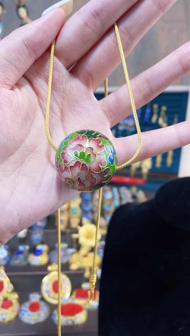【闪购商品】非遗绝技景泰蓝3.0单珠加链子绿色