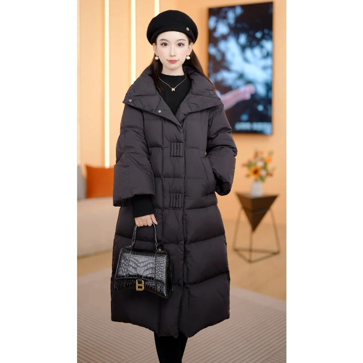 鸭鸭羽绒服时尚黑色加厚保暖冬季洋气宽松中长款过膝女士收腰休闲