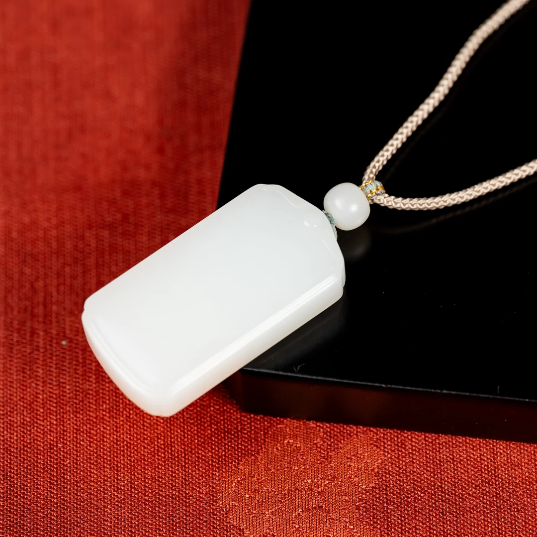 新疆料羊脂玉白玉无事牌简洁百搭素雅手编绳和田玉无事牌