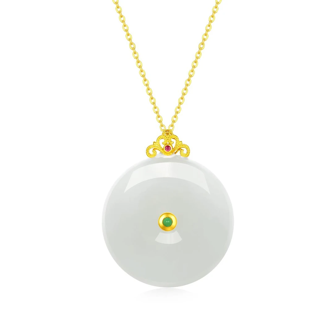 晴水平安扣18K扣头精致油润和田玉吊坠