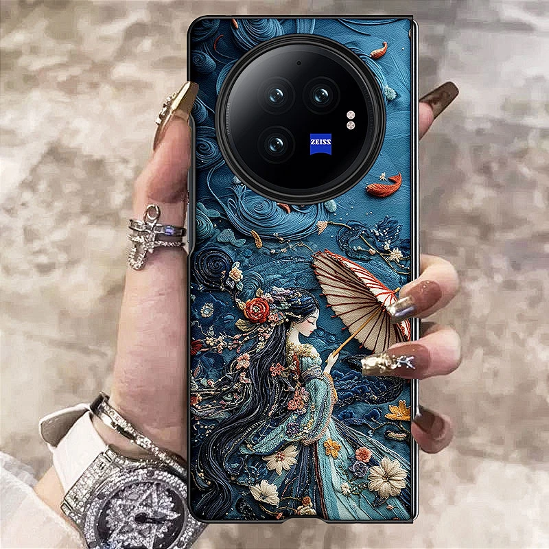 刺绣女孩适用vivoxfold3手机壳新款折叠屏vivoxfold3pro轻奢时尚