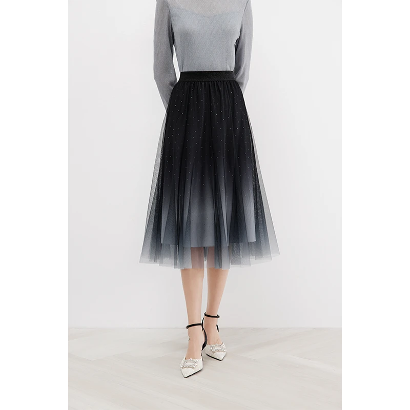 Koradior/珂莱蒂尔【绿野仙踪】新品渐变色网纱裙百搭夏季半身裙