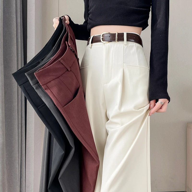 窄版西装裤女2024春秋新款时尚百搭显瘦直筒休闲阔腿裤小个子长裤