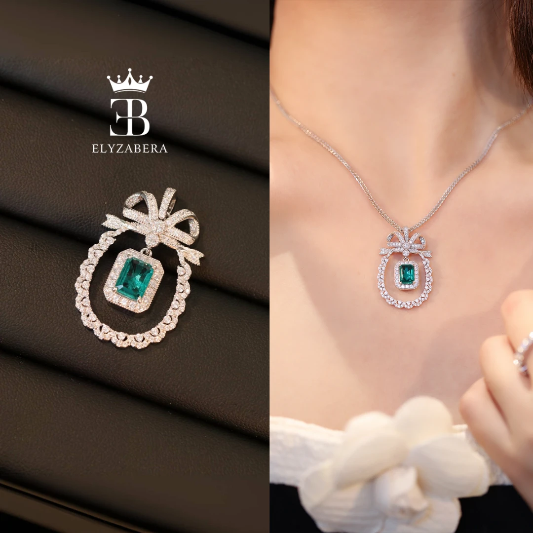 Elyzabear 吊坠925银合成锆石 满钻气质圣诞氛围感 蝴蝶结项链