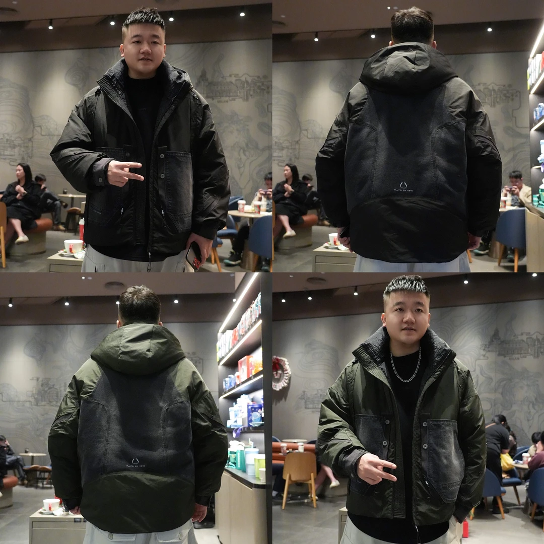 【羽绒服】潮流冬羽绒服牛仔拼接时尚连帽保暖羽绒夹克9999