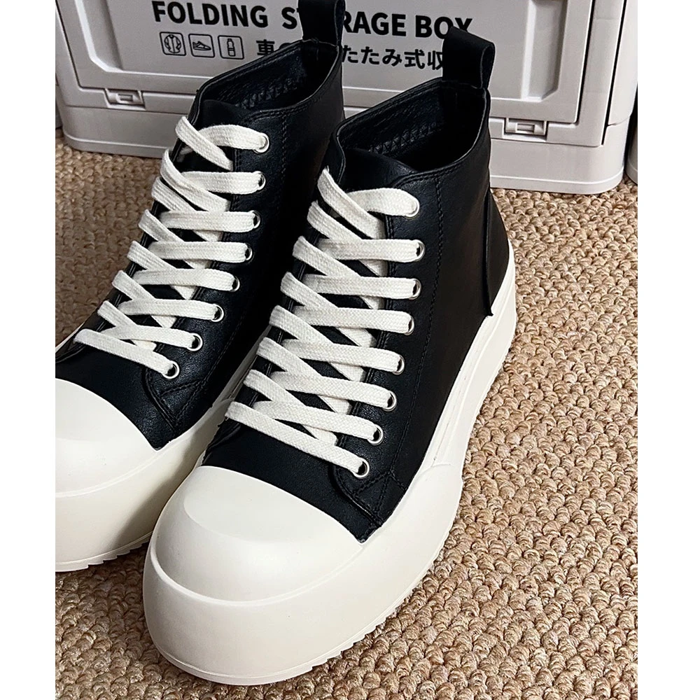 尹政贤原创款秋季圆头中高帮增高厚底板鞋男百搭通勤时尚休闲潮鞋