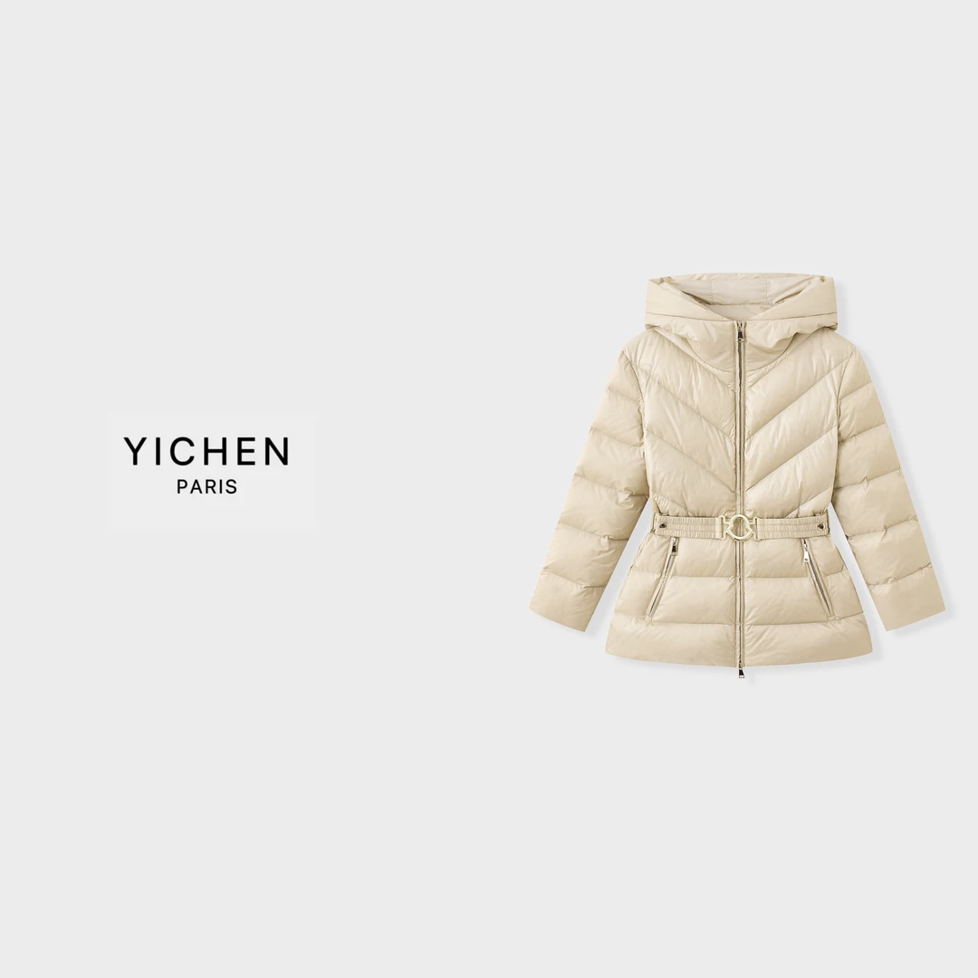 YC 滑雪系列净版香槟色收腰款连帽羽绒服-4067