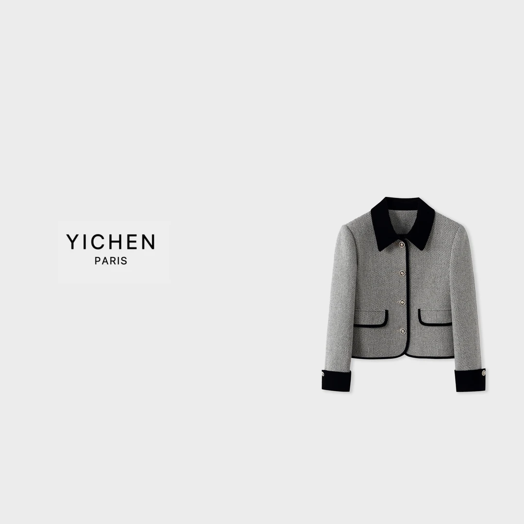 YC 丝绒翻领编织粗花呢面料长袖外套-1095