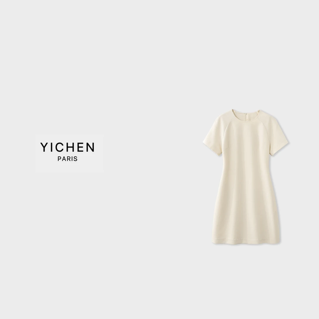 YC 杏色经插肩袖款高订极简风连衣裙-1452