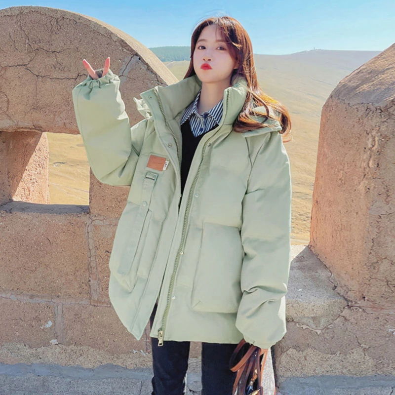 羽绒服女冬季2023新款加厚连帽外套oversize面包服宽松羽绒服