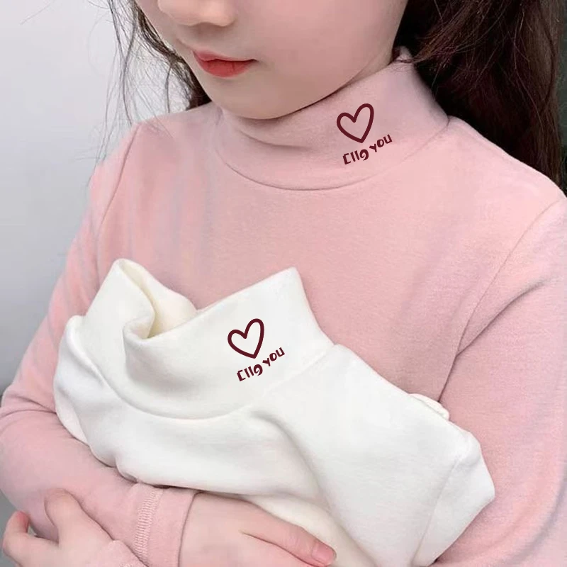 【粉丝专属】女童保暖半高领爱心粉色中大童德绒内搭秋冬季上衣
