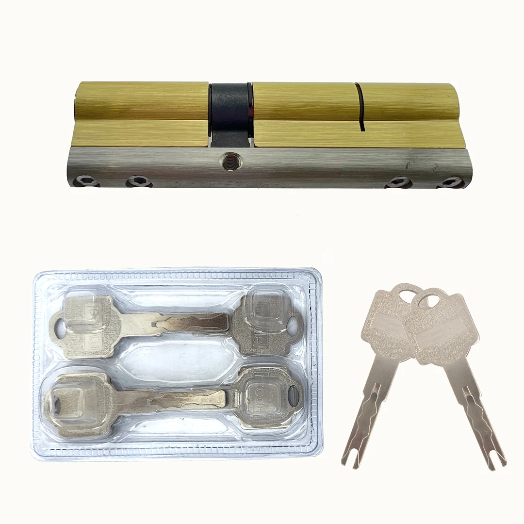 （拍一发五）防盗门超C级大门锁芯全铜铁叶片镀白防打断钢梁设计