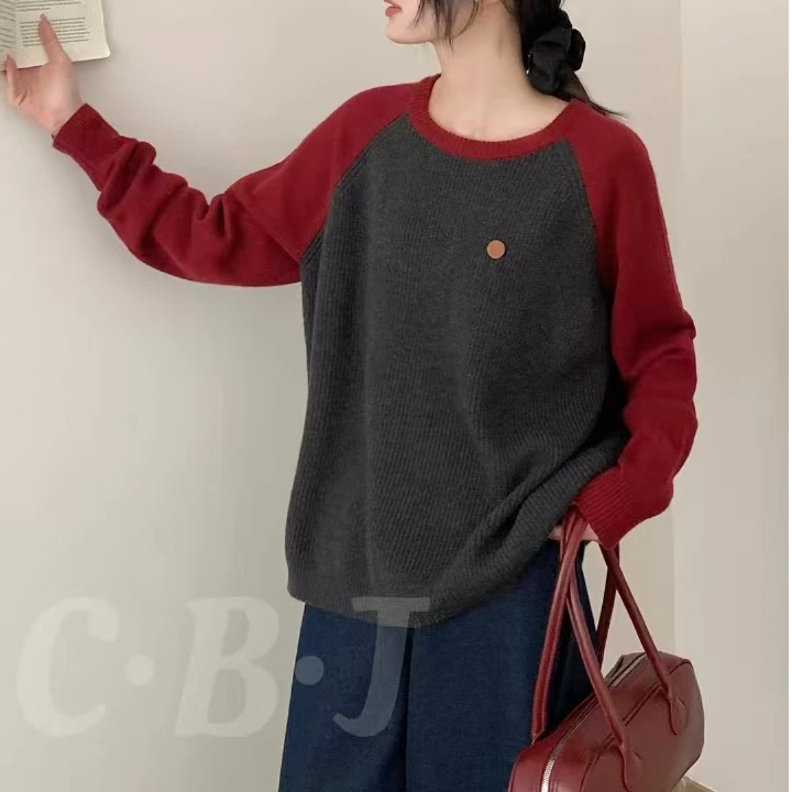 高品质拼色撞色抗起球小皮标毛衣（软糯舒适）